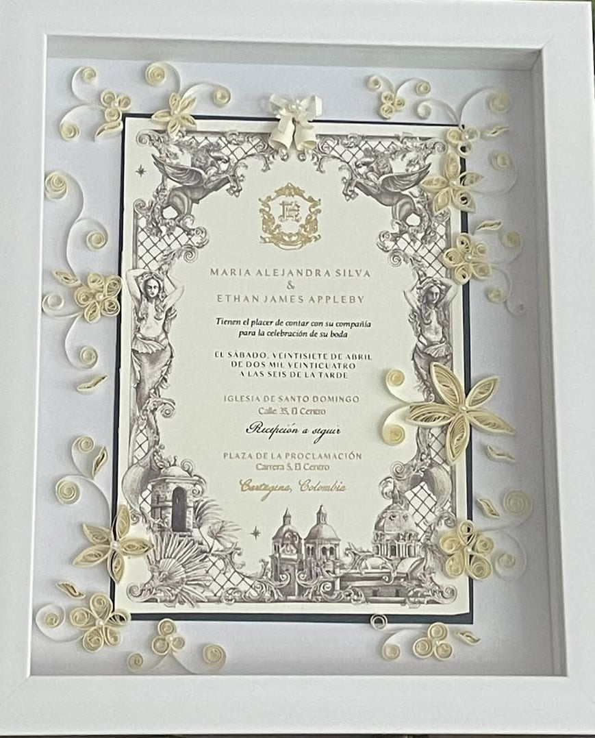 Framed Wedding Invitation with Handmade Quilling – Custom Keepsake Gift