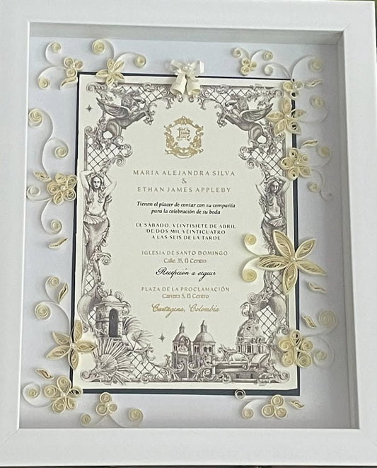 Framed Wedding Invitation with Handmade Quilling – Custom Keepsake Gift