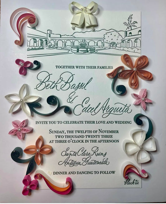 Framed Wedding Invitation with Handmade Quilling – Custom Keepsake Gift