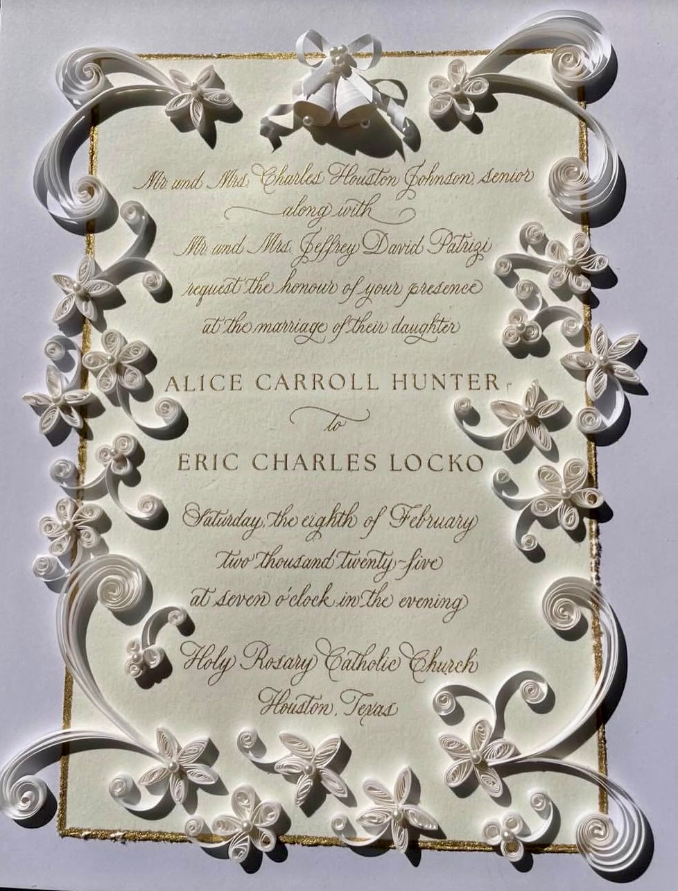 Framed Wedding Invitation with Handmade Quilling – Custom Keepsake Gift